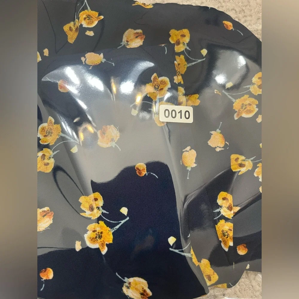 Pleione Navy with yellow floral dressy ruffle blouse Size XS - Picture 12 of 12